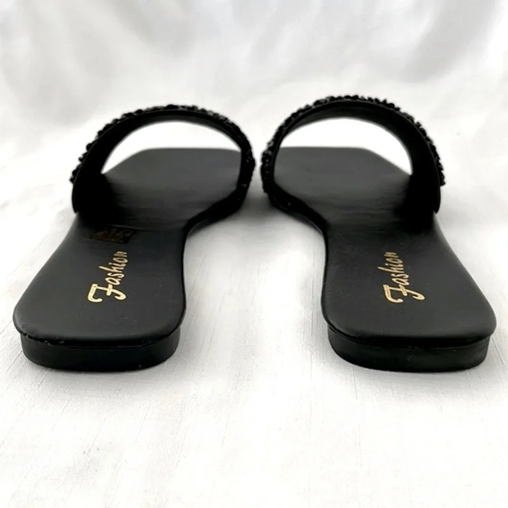 Black Textured Slip~Ons~ Slides / Dress Up or Down / Perfect For Summer - Picture 4 of 9